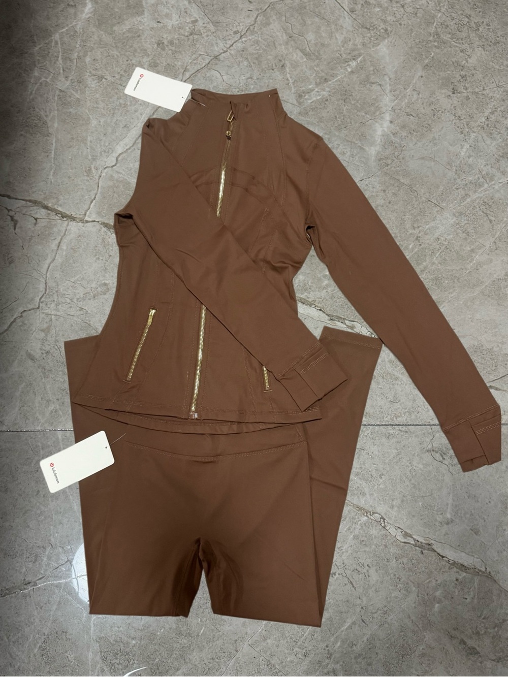 lululemon athletica Brown Track Jacket & Joggers with Gold Zippers